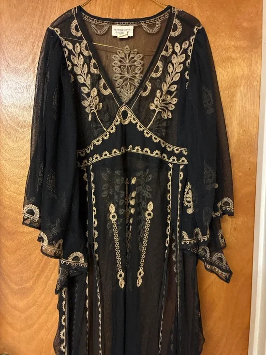 Denim and Supply Ralph Lauren Sheer Black Gold embroidered Maxi - Picture 2 of 4